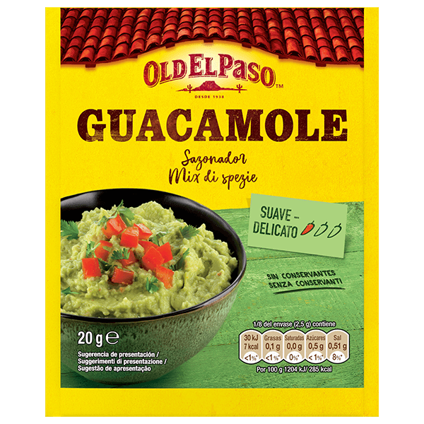 un paquete de sazonador de guacamole suave Old el paso, 20g