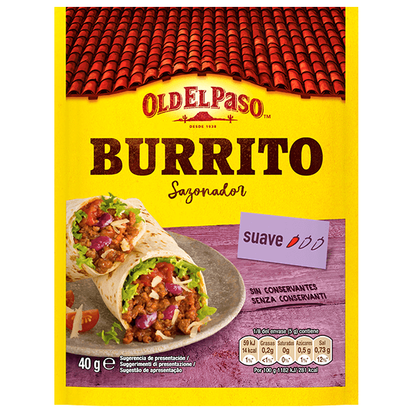 un paquete de sazonador suave para burritos Old el paso, 40g