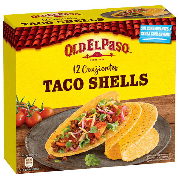 un paquete de 12 tacos crujientes Old el paso