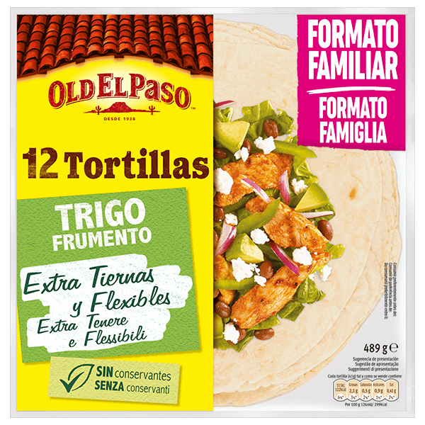 un paquete de tortillas de trigo Old el paso de 12 uds, 489g